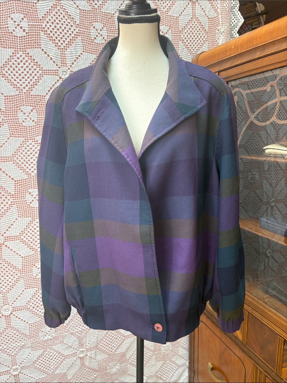 Vintage Bianca Plaid Wool Jacket – Made in Canada – Size 16
